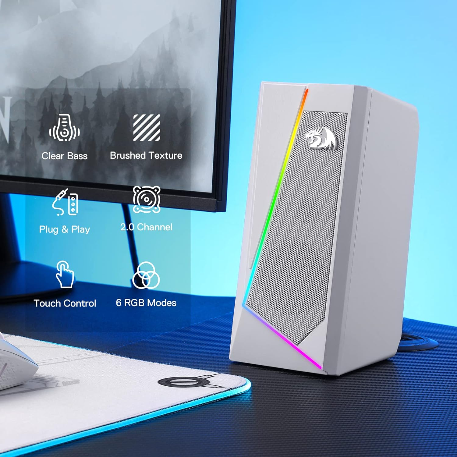 Redragon ANVIL GS520 RGB Desktop Speakers - White Redragon ANVIL GS520 RGB Desktop Speakers - White